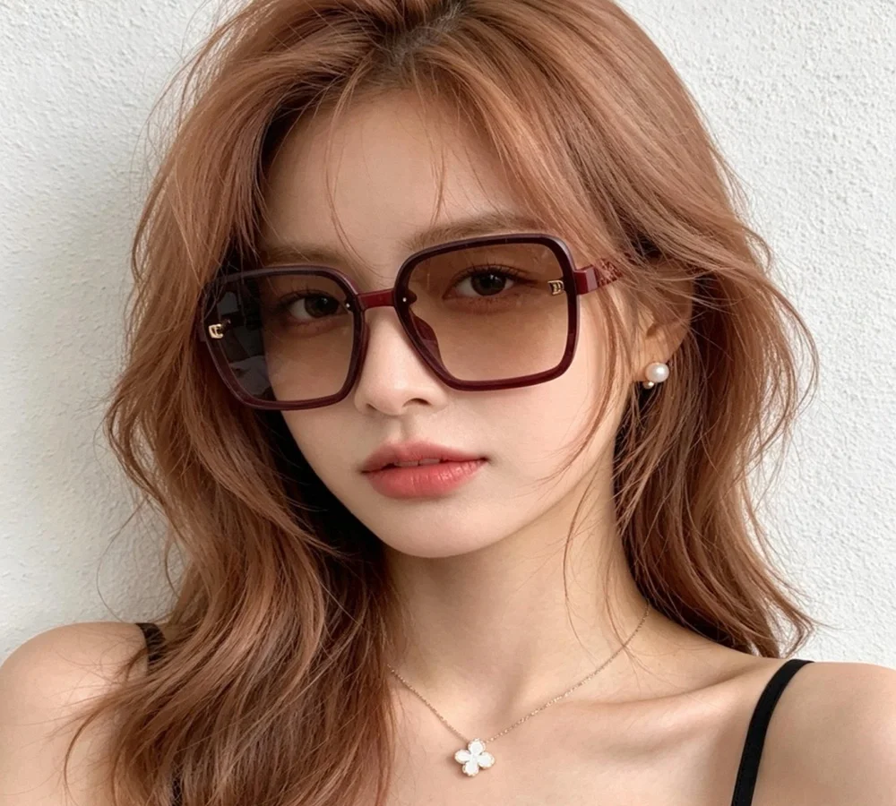 Dior Burgundy Square Frame Sunglasses with Logo Detail